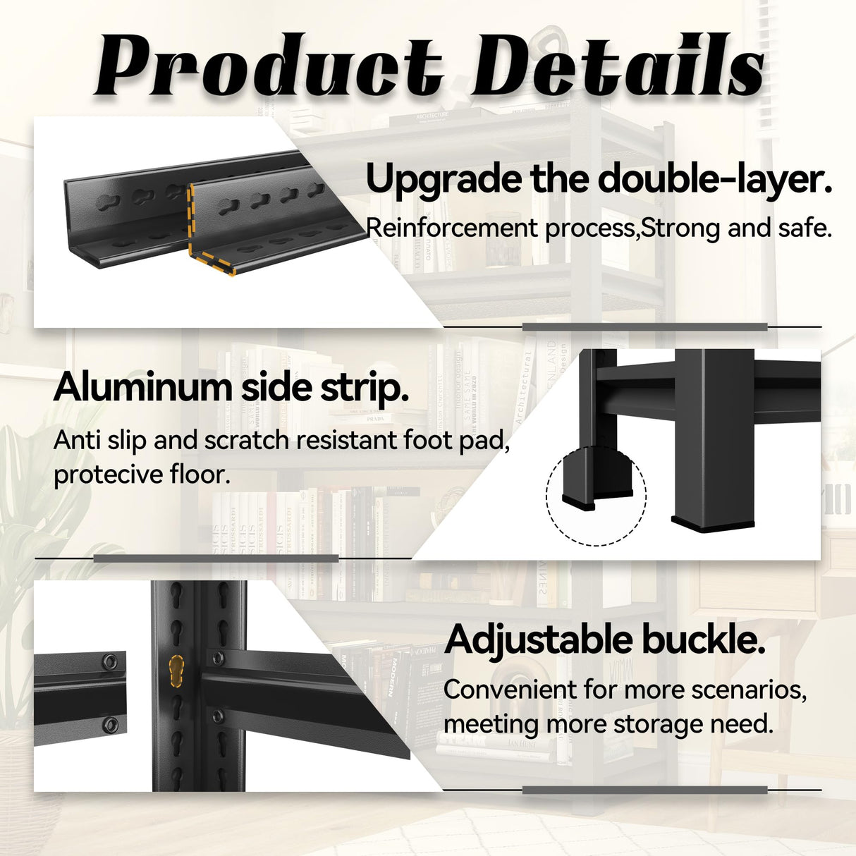 Book Shelf, 78 Tall Bookcase, 5-Tier Large Bookshelves, Metal Shelf for Books, Adjustable Book Shelves for Living Room, Display Shelf for CDs/Books/Movies, 47.24" W*18" D*78" H, Black BEESTMUEBLE