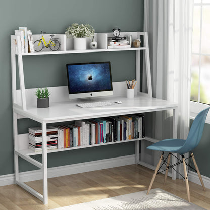 Tribesigns 47-Inch All White Computer Desk with Hutch and Bookshelf for Compact Home Office Spaces - WoodArtSupply