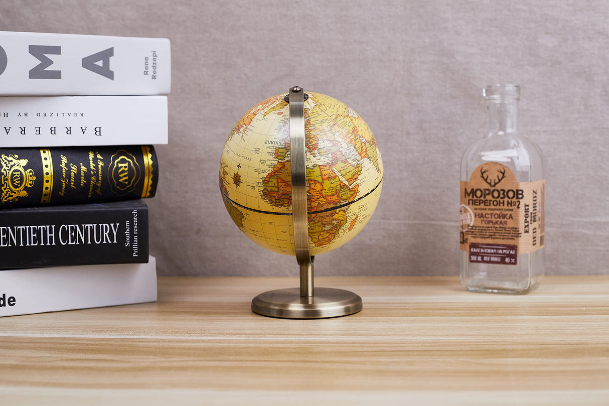 Annova Antique Globe Dia 5.5-inch / 14CM - Educational/Geographic/Modern Desktop Decoration - Stainless Steel Arc and Base - for School, Home, and Office (Antique 5.5“) (Brown-1) Annova