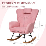 VECELO Rocking Chair Nursery with Thick Headrest, Modern Teddy Upholstered Reading Glider Rocker Accent Armchair with High Backrest, Padded Seat, Side Pocket, for LivingRoom, Baby Room, Soft Pink VECELO