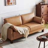 Atopston 66'' Faux Leather Couch, Small Sofa with Thick Cushion and Wooden Legs, for Compact Apartment loft and Office, Tan Atopston