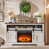 OKD Farmhouse Fireplace TV Stand for 70 Inch TV, 34" Tall Highboy Entertainment Center w/Electric Fireplace, Rustic Media Console w/Sliding Arched Door for Living Room,Antique White OKD