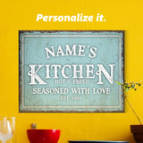 Pattern Pop - Personalized Kitchen Sign - Custom Name Wood Wall Sign - Rustic Farmhouse Decor - Hot and Fresh, Seasoned with Love, EST Year - 8 x 12 In (Mint) Pattern Pop