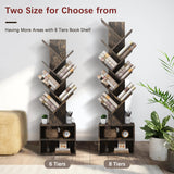 Azaeahom 8 Tier Tree Bookshelf, Wood Bookcase with Storage Cabinet, Modern Tall Narrow Bookshelves Organizer, Floor Standing Book Shelf for Bedroom/Living Room/Home Office/Corner (Brown, 8 Tier) Azaeahom