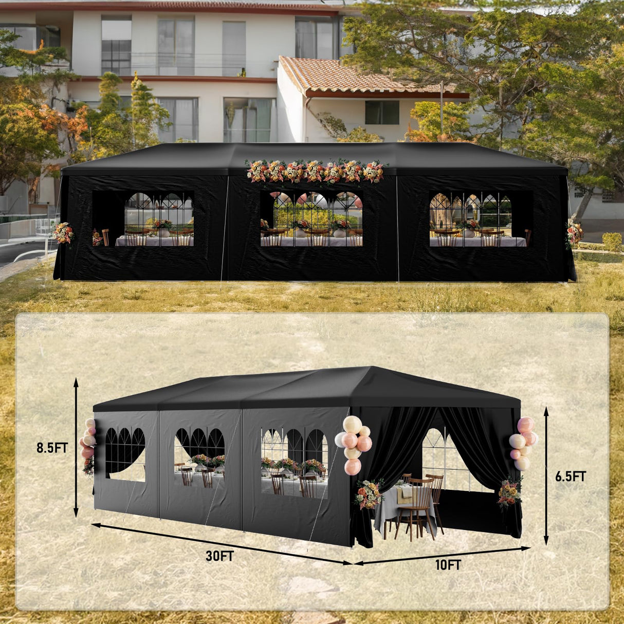 Party Tent 10x30 Outdoor Wedding Tents for Parties, Heavy Duty Event Tents Canopy for Parties Gazebo Shelter with 8 Removable Sidewalls Waterproof Party Wedding BBQ Events Tent for Parties susici