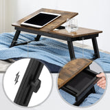 SONGMICS Laptop Desk for Bed or Sofa with Adjustable Tilting Top, Breakfast Serving Tray with Height Adjustable Folding Legs, Fits Screen Size up to 15.6 Inches, Floor Desk, Rustic Brown ULLD105B01 SONGMICS