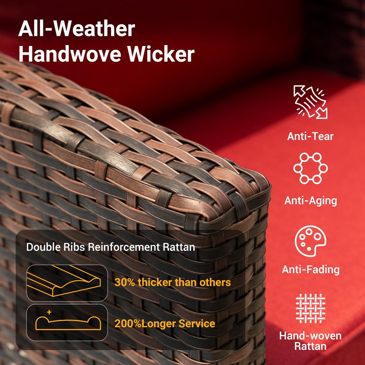 VONZOY Patio Furniture Set, 5 Pieces Outdoor Sectional Couch with Chairs, Ottomans and Thick Cushions, All Weather Wicker Rattan Patio Conversation Set, Wine Red VONZOY