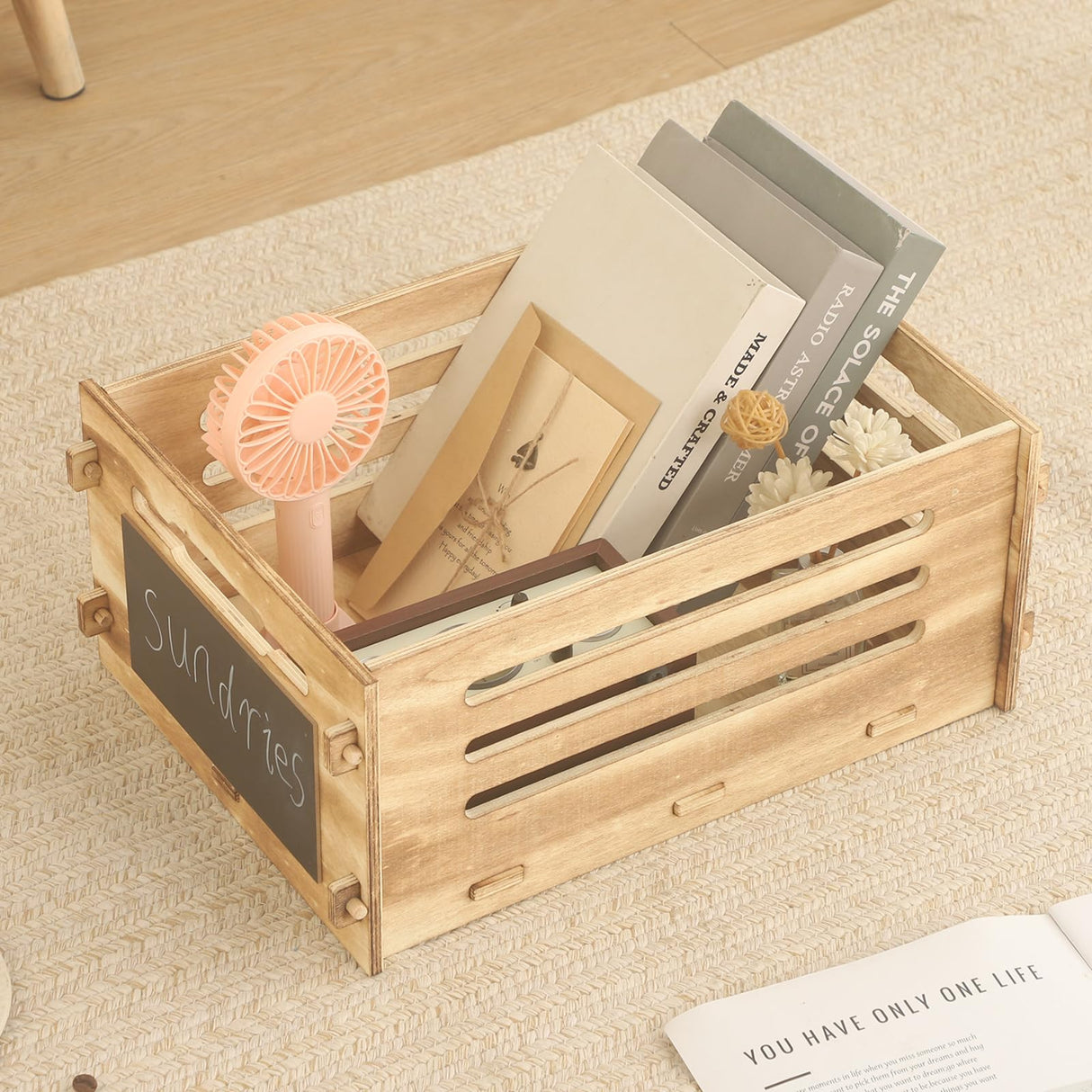 VZODESR Wooden Record Crate Rustic Box for Home Office Storage Cube Record Organizer,Farmhouse Detachable Kitchen Fruits Vegetable Food Craets VZODESR