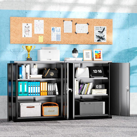 Pataku Locking Cabinet, Metal Storage Cabinets with Doors and Adjustment Shelves, 36" Garage Cabinets with Lock for Home, Office, File Pantry, Kitchen - Black Pataku