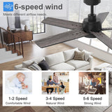 YUHAO 48 Inch Black Ceiling Fan with Light and Remote Control.Noiseless,Dimmable, 3CCT,6 Speeds Reversible, Modern DC Ceiling Fans for Indoor Use YUHAO
