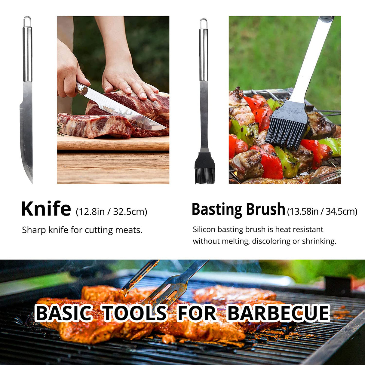 BBQ Utensil Set Stainless Steel Professional Barbecue Accessories Grill Tool with Bag Easy to Carry penobon