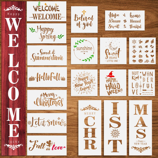 Souarts 21Pcs Christmas Stencils for Painting on Wood Welcome Stencils for Christmas Stencils Large Farmhouse Christmas Wood Stencils Sweet Home Stencil - WoodArtSupply