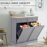 Ancohom Double Tilt Out Trash Cabinet Kitchen Waste Bins,Laundry Hamper Tilt Out Trash Can Cabinet 2 * 13 Gallon Pet Proof Trash Can for Kitchen (Grey) Ancohom