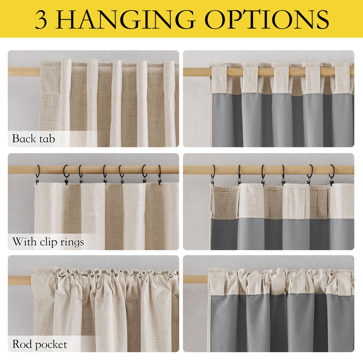 NICETOWN Rod Pocket Full Blackout Cream Linen Curtains 108" Length with Thermal Insulated Liners for Living Room, Farmhouse Style Keep Cool & Warm Large Window Drapes for Hall (2 Panels, 52" Wide) NICETOWN