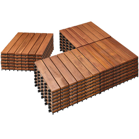 PrimeZone 27 PCS Solid Acacia Wood Interlocking Deck Tiles - 12" x 12" Waterproof Indoor Outdoor Patio Flooring Decking Tiles for Balcony, Backyard & Poolside, All Weather Use, Natural Wood PrimeZone