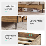 LINSY Wood Full Size Bed Frame with Ergonomic Headboard, Farmhouse Beds Frame Full with Storage Shelf, 45-Min Fast Assembly Wood Bed Full, Noise-Free, No Box Spring Needed - Brown LINSY