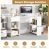Giantex White Desk with Drawer, 48 Inch Corner Desk with Storage Shelves, Laptop PC Table for Workstation, Vanity Table for Bedroom, Modern Wood Executive Study Writing Table for Small Space Giantex