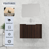 Lunanniu 71" Floating Bathroom Vanity with Double Sink Top Combo Set Ceramic Dual Basin Plywood Construction Soft Close Door Open Shelf Storage Cabinet Wall Mount Silver-Brown Stripe Lunanniu