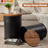 Poofzy Farmhouse End Tables Set of 2, Galvanized Metal Decor Side Table with Wood Lid, Coffee Table Storage Stool for Living Room (Black) Poofzy