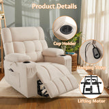 Jocisland Large Power Lift Recliner Chairs for Adults, Lazy Boy Reclining Chair for Elderly, Electric Recliners Sofa with Cupholder, Remote Control, Side Pockets for Living Room Bedroom (Beige) Jocisland
