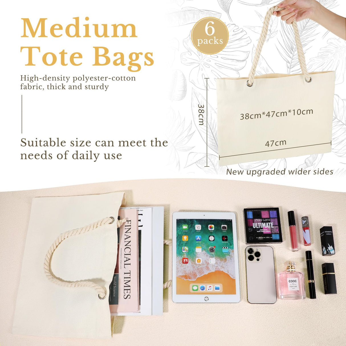 Sweetude 12 Pcs Large Sublimation Polyester Custom Tote Bags 18.5 x 15 x 3.94 Inch Sublimation Blank Tote Bags Reusable Grocery Bags with Cotton Rope Handle for DIY Tie Dyed Souvenir Party Event Gifts Sweetude