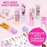 Horizon Group USA Barbie Sweet Shop Lip Gloss Making Kit, Makes 12 Barbie Accessories, Barbie Lip Glosses & Keychains, Arts and Crafts kit for Kids Ages 6+, Gifts for 6 Year Old Girl Barbie