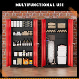 Greenvelly Metal Garage Storage Cabinet with Doors and Adjustable Shelves,72" Black Red Locking Steel Garage Cabinet,Storage Cabinet with Lock, Metal Tool Cabinets for Garage,Home Office,School Greenvelly