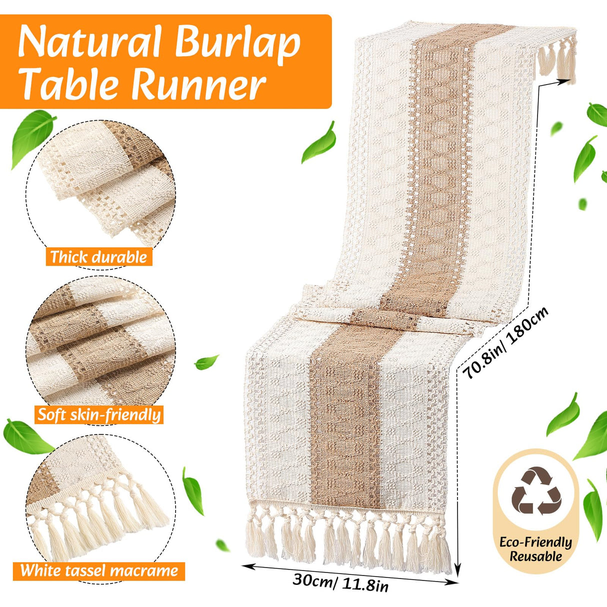 Gandeer Boho Placemats 4/6 Set of Round Woven Placemats Macrame Style Bicolor Stitching Long Table Runner Farmhouse Rustic Natural Burlap Cotton for Kitchen Dining Table Home(Brown,4 Sets) Gandeer