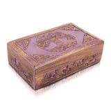 Great Birthday Gifts Handmade Decorative Wooden Jewelry Box Tree Of Life Carving Jewelry Organizer Keepsake Box Treasure Chest Trinket Holder Watch Box Storage Lock Box Housewarming Gift (Violet) The Great Indian Bazaar