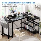 ElectraSpeedy 49" L Shaped Desk with Power Outlet & LED Lights, Reversible Corner Computer Desk with Storage Shelves & Monitor Stand, Home Office Desk for Gaming Writing Study (Black) ElectraSpeedy