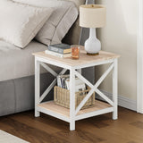 ChooChoo End Table, 24 Inch End Table with 2-Tier Storage Shelf, Side Table for Living Room, Wood Nightstand for Bedroom, Office, Oak ChooChoo