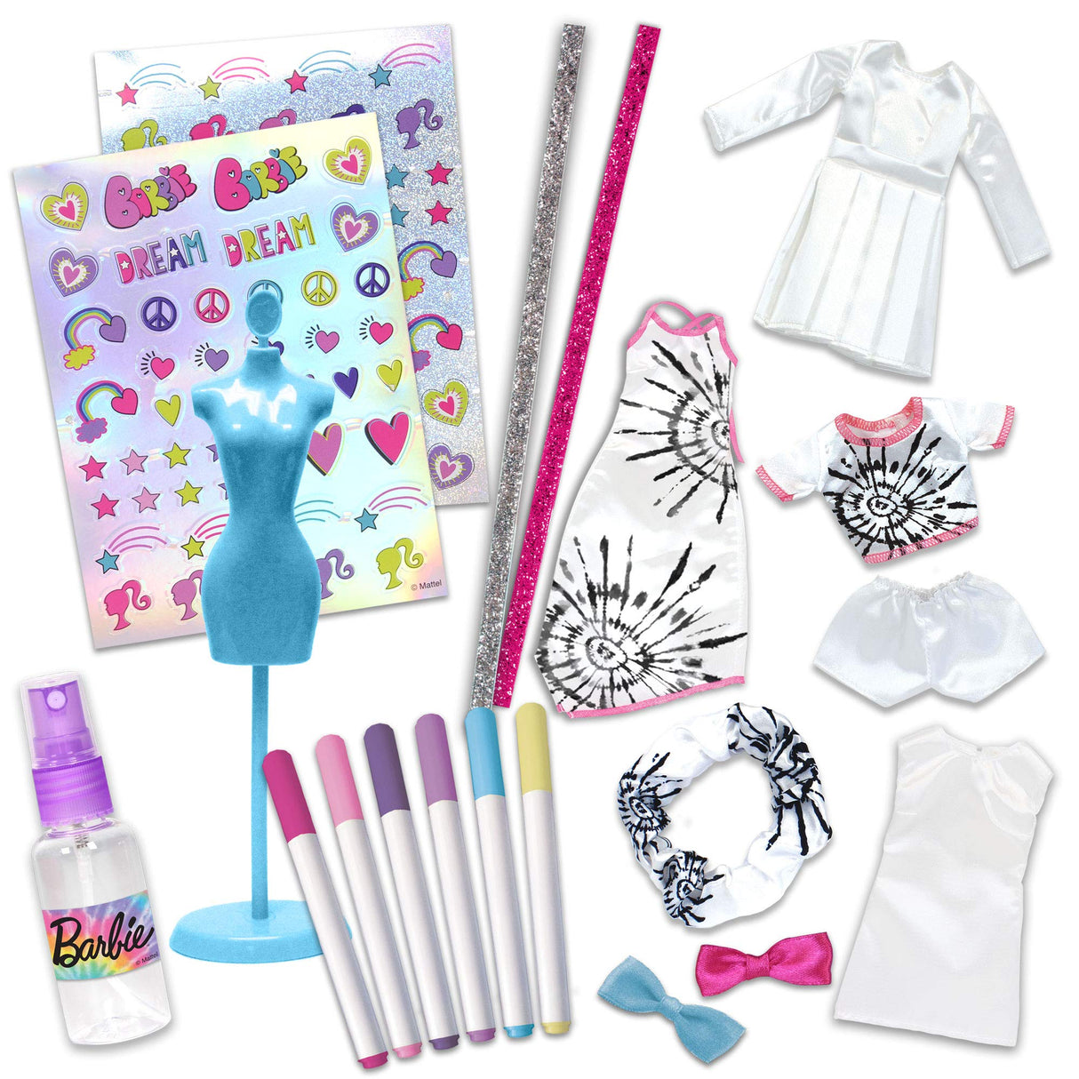 Barbie Tie-Dye Fashion Designer Kit – DIY Design Set for Girls with Dresses, Markers, Stickers & Tools – Create Real Barbie Outfits, Craft Activity for Kids Ages 6+ Tara Toys