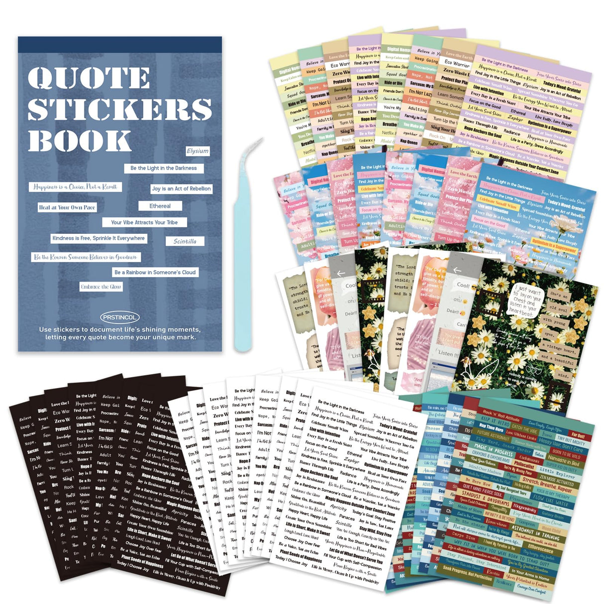PRSTINCOL 2346PCS Quote Stickers,48 Sheets Scrapbook Supplies Kit Word Stickers for Journaling, Card Making, Vision Board Supplies for Adults Crafting PRSTINCOL