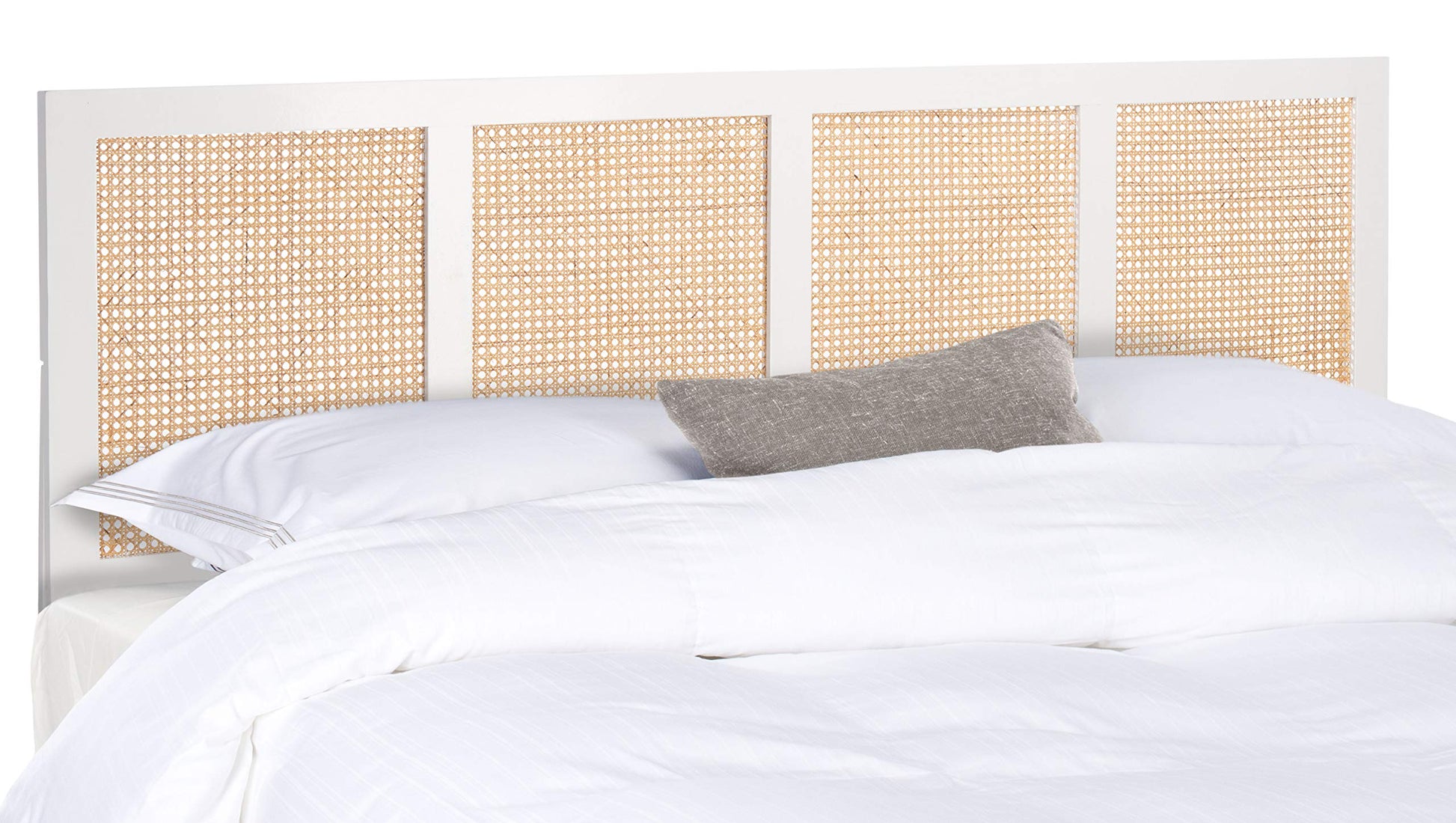 Safavieh Home Collection Vienna Wash Cane King Headboard Platform, White/Natural - WoodArtSupply