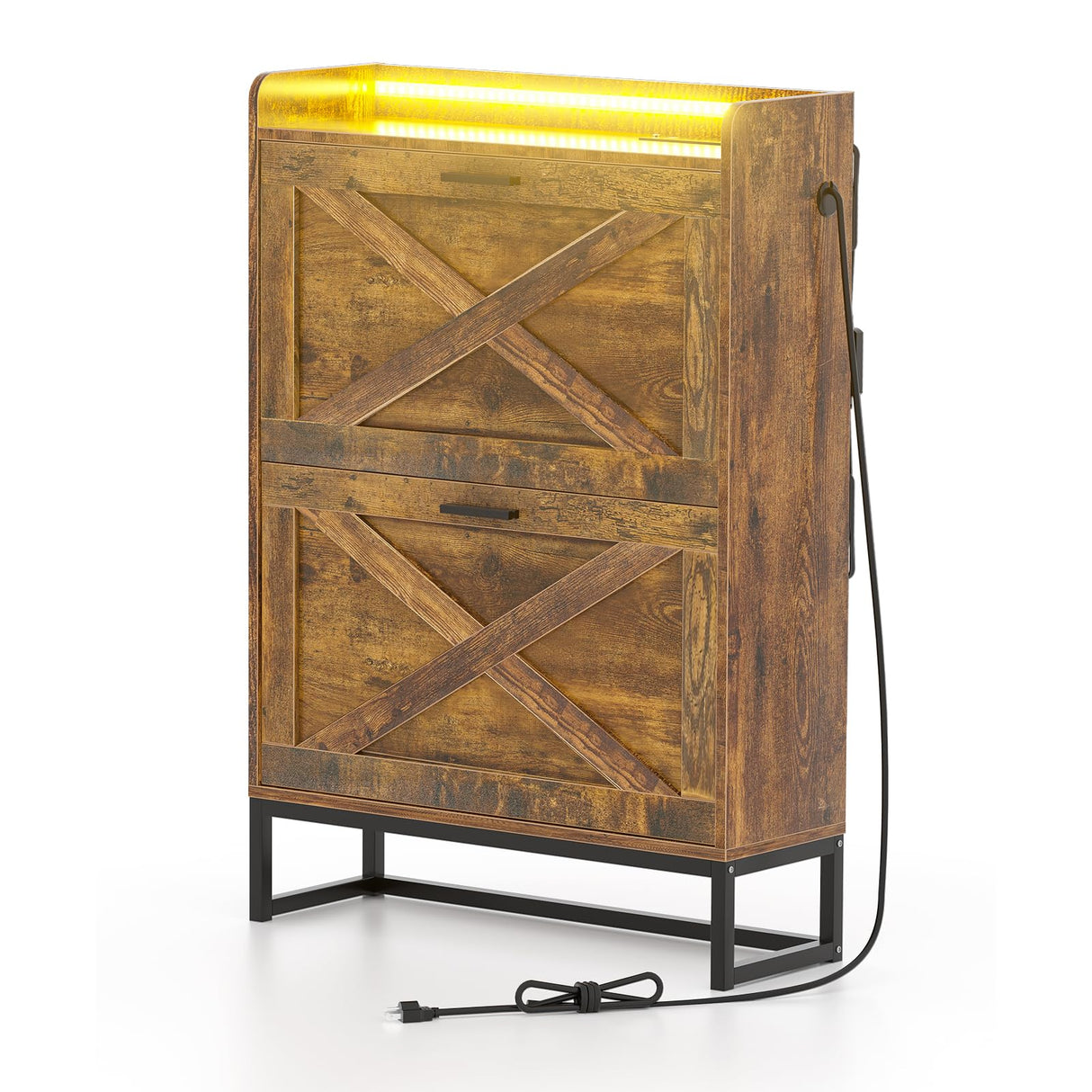 HAIOOU Shoe Storage Cabinet, Industrial Shoe Cabinet with 2 Flip Drawers, Farmhouse Slim Narrow Freestanding Wood Shoe Rack Storage Organizer for Entryway,Foyer,Hallway(Rustic Brown) HAIOOU