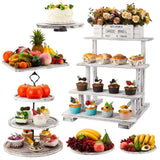 Roowest Wood Cake Stands Set of 6 Wood Dessert Tower Dessert Trays Desert Stands Cupcake Stand Rustic Wood 3 Tier Cupcake Serving Stands with Dessert Trays Farmhouse Wood for Tea Party (Vintage Brown) Roowest