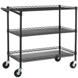 Finnhomy 3 Tier Heavy Duty Commercial Grade Utility Cart, Wire Rolling Cart with Handle Bar, Steel Service Cart with Wheels, Kitchen Carts on Wheels, Metal Cart Shelf Size 18" D x 36" W, NSF, Black Finnhomy