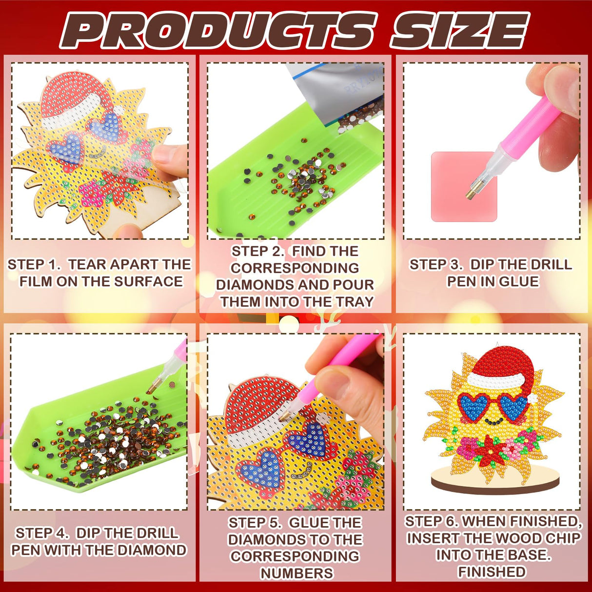 9 Pcs Christmas in July DIY Diamond Art Painting Kit Summer Beach Santa Tree Tabletop Diamond Art Painting Craft Ornament for Tropical Christmas Luau Party Decorations Briwooody