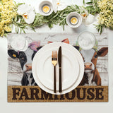 Cute Cow Farmhouse Placemats 4pcs, Farm Animal Tabletop Mat Rustic Style Non-Slip Washable Place Mats 12 x 18 Inch for Holiday Kitchen Dining Decor Imiss