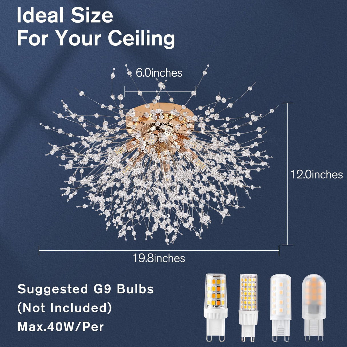 6-Light Sputnik Flush Mount Ceiling Light Fixture, Modern Gold Crystal Firework Ceiling Lights, Close to Ceiling Lamp for Bedroom Kitchen Hallway Entryway Bathroom CM MZY