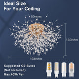 6-Light Sputnik Flush Mount Ceiling Light Fixture, Modern Gold Crystal Firework Ceiling Lights, Close to Ceiling Lamp for Bedroom Kitchen Hallway Entryway Bathroom CM MZY