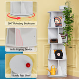Furniwell 4-Tier Rotating Bookshelf and Bookcase, 360° Display Stackable Spinning Book Shelf Tower with Raffle, Floor Standing Corner Shelf for Living Room, Study Room(16" W*16" D*51" H) Furniwell