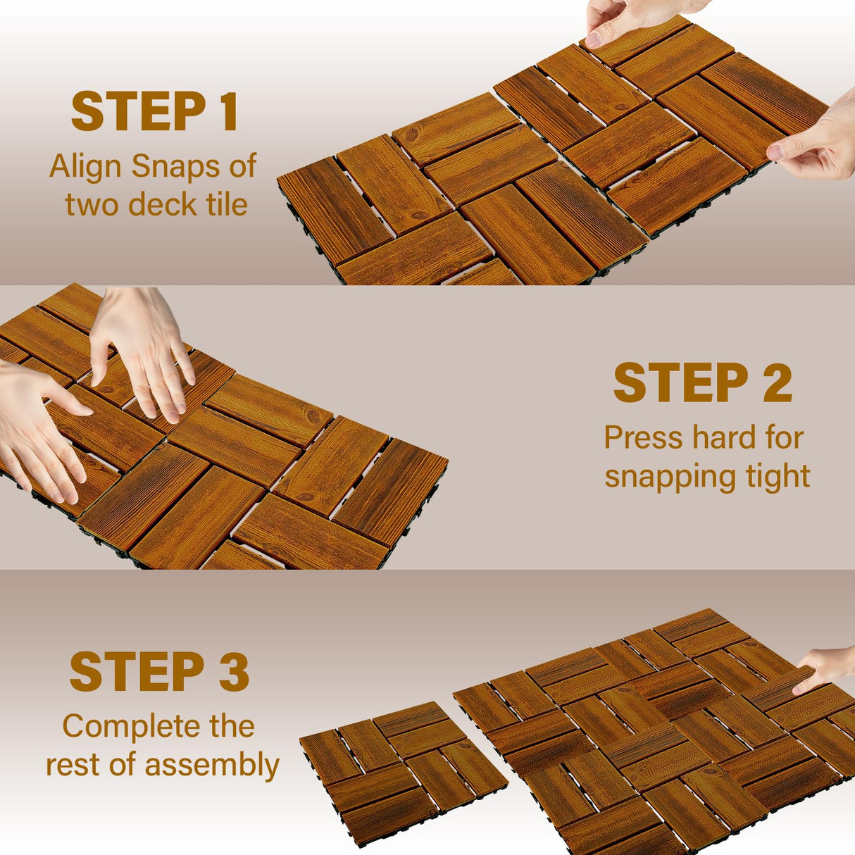 10-Pack 12"x12" Interlocking Acacia Wood Deck Tiles – 8 Slats Waterproof Outdoor Flooring for Patio, Balcony & Backyard FROM ONE