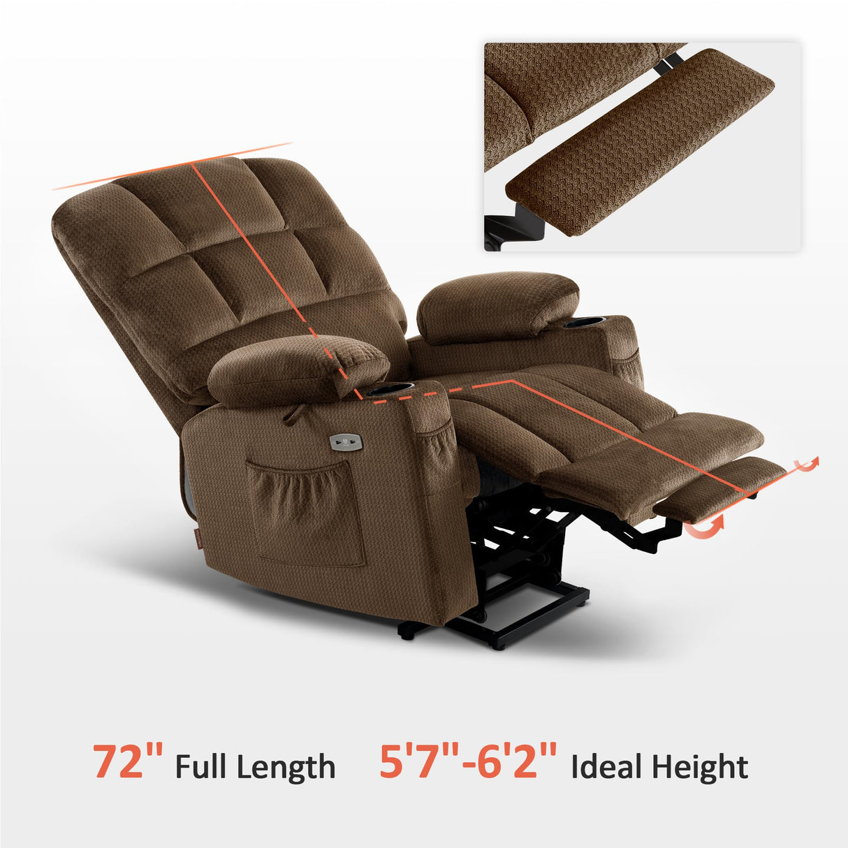 MCombo Dual Motor Power Lift Recliner Chair with Massage and Heat for Elderly People, Infinite Position, USB Ports, Cup Holders, Fabric 7680 (Large-Regular, Brown) MCombo