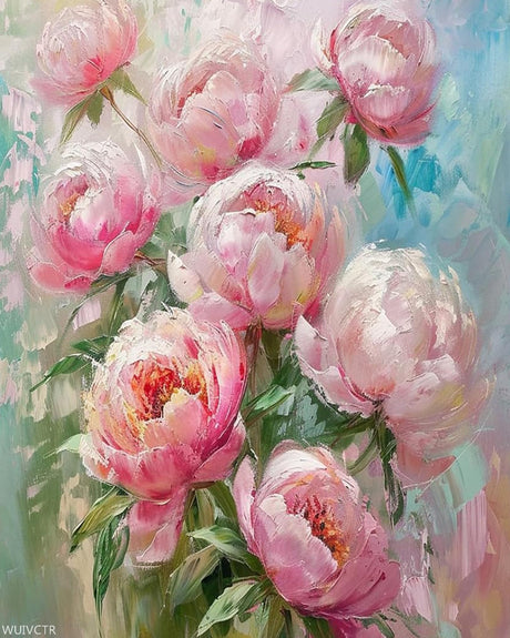 WUIVCTR Pink Peonies Paint by Number for Adults, Watercolor DIY Oil Painting Kits on Canvas with Brushes and Acrylic Pigment, Abstract Flowers Blossoms Picture for Home Decor 16x20 inch (Frameless) WUIVCTR