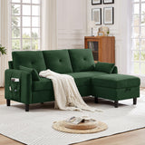 Portaforta 77" Convertible Sectional Couches with Storage Ottoman, 3-Seat L Shaped Couch with Side Storage Pockage, Linen Fabric Small Couches for Living Room, Apartment and Small Space, Green Portaforta