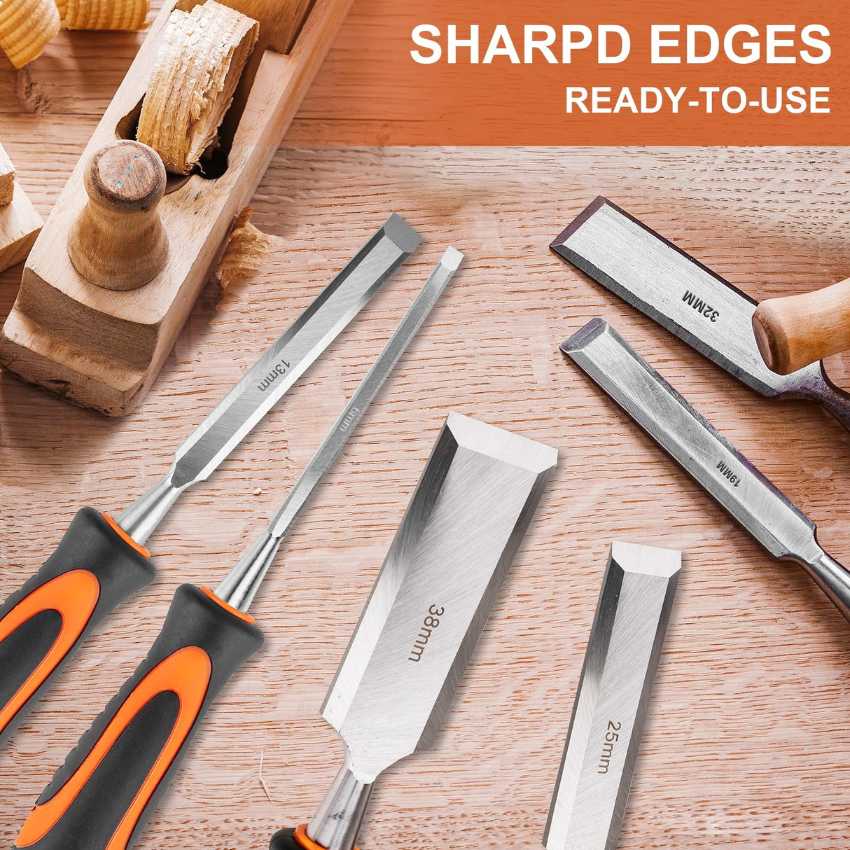 Yunziling 10Pcs Wood Chisel Sets, 6Pcs Premium Wood Chisels with Honing Guide, Sharpening Stone & Carpenter Pencils, Wood Carving Tools Kit for DIY & Professional Use (6-38mm) Yunziling