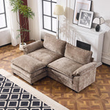 VINGLI Convertible Sectional Loveseat Sofa for Apartment with Deep Seat &Movable 2-Layer Ottoman, Oversized L-shape Cloud Sofa with Chaise &Armrests, 2-Seat Sofa for Small Spaces, Chenille,Light-Brown VINGLI