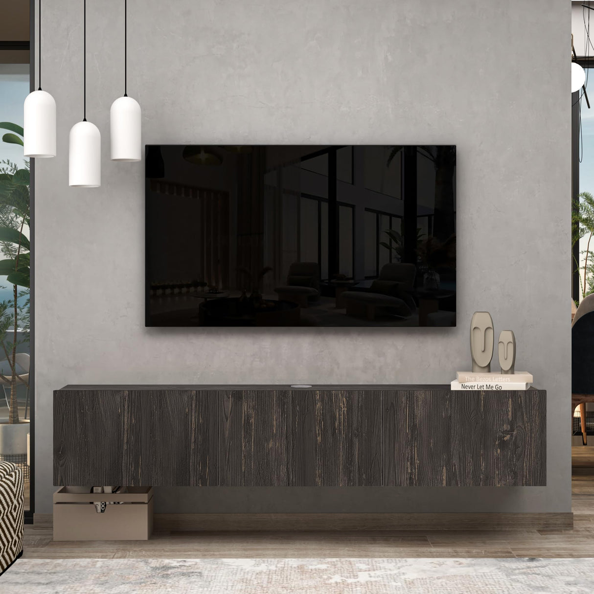 Atelier Mobili Black Floating TV Stand, TV Stand 65 Inch, Floating Entertainment Center for 80 inch TV, Black TV Cabinet, Floating TV Shelf Under TV, Media Console ATELIER MOBILI THE LEADER OF THE INTERCHANGEABLE FURNITURE