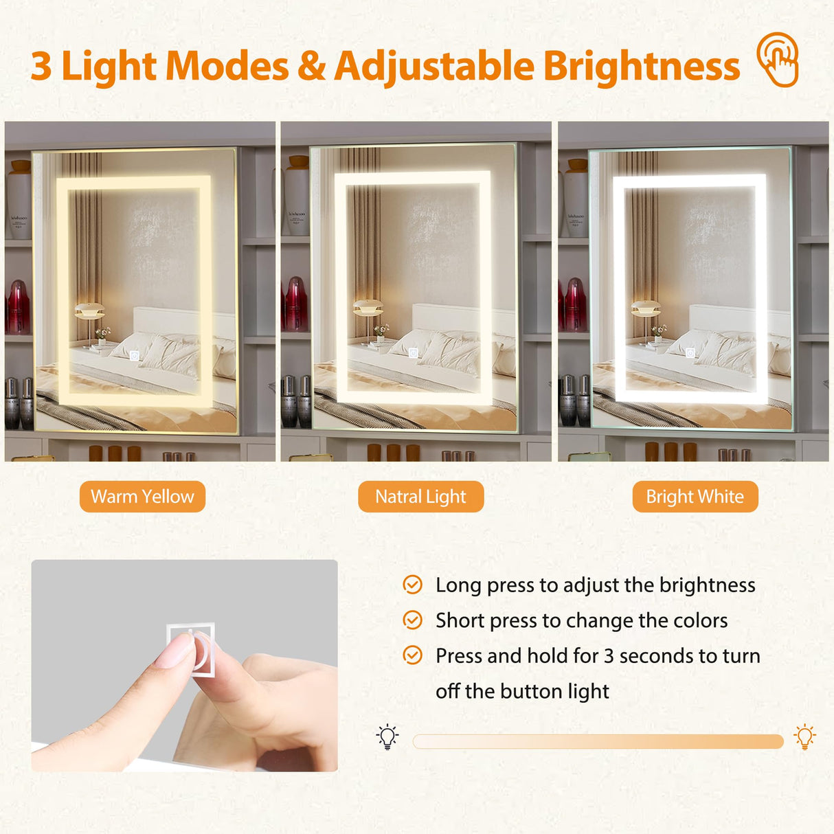 BEWISHOME White Vanity Desk with Mirror and Lights,Large Vanity with 3 Lighting Modes,Drawers,Open Storage,Makeup Vanity Set Makeup Desk Dressing Table,Big Vanity Table with Charging Station FST25W BEWISHOME